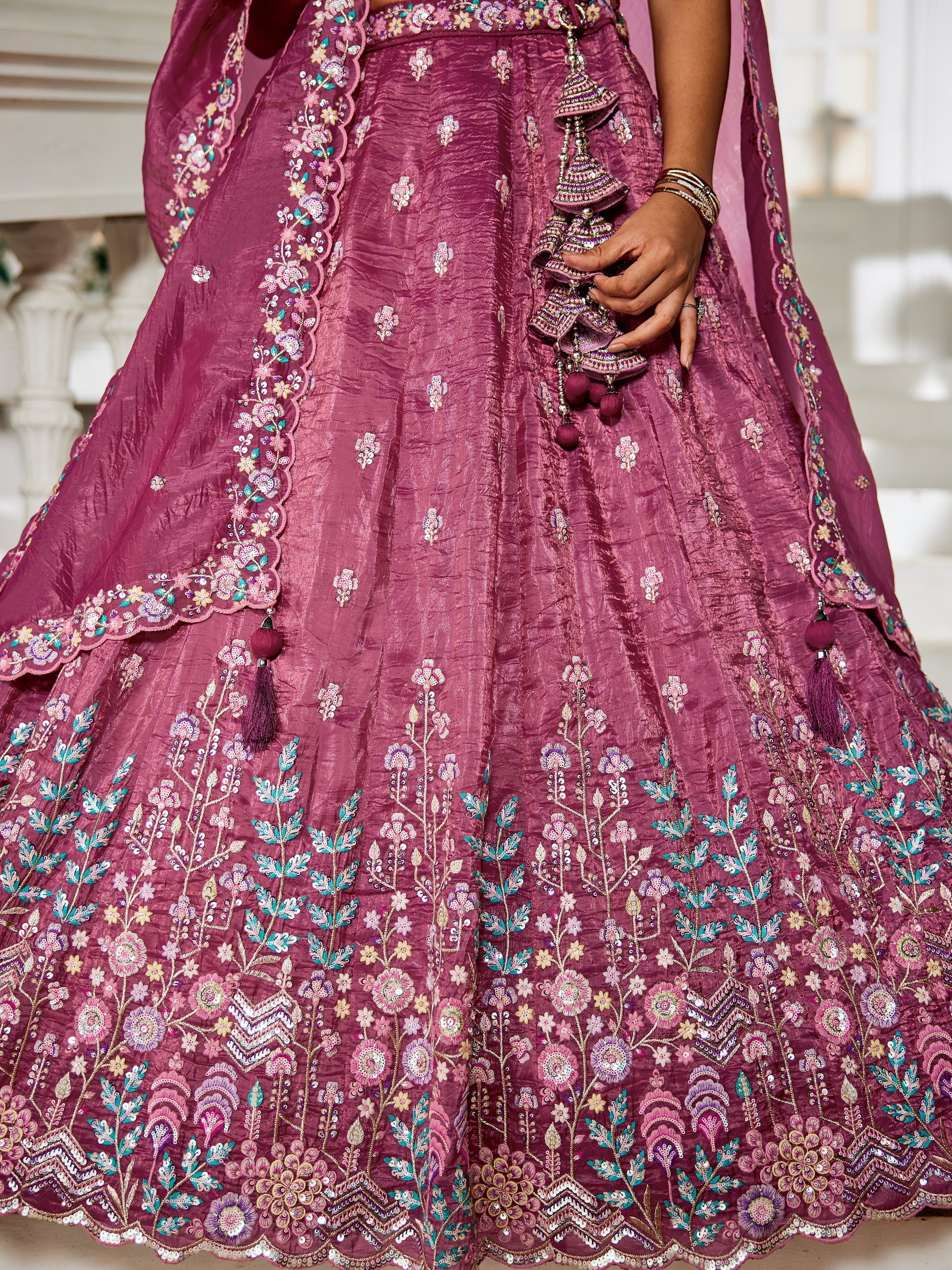 Gorgeous Burgundy Sequins Work Bridesmaids Lehenga Choli With Dupatta
