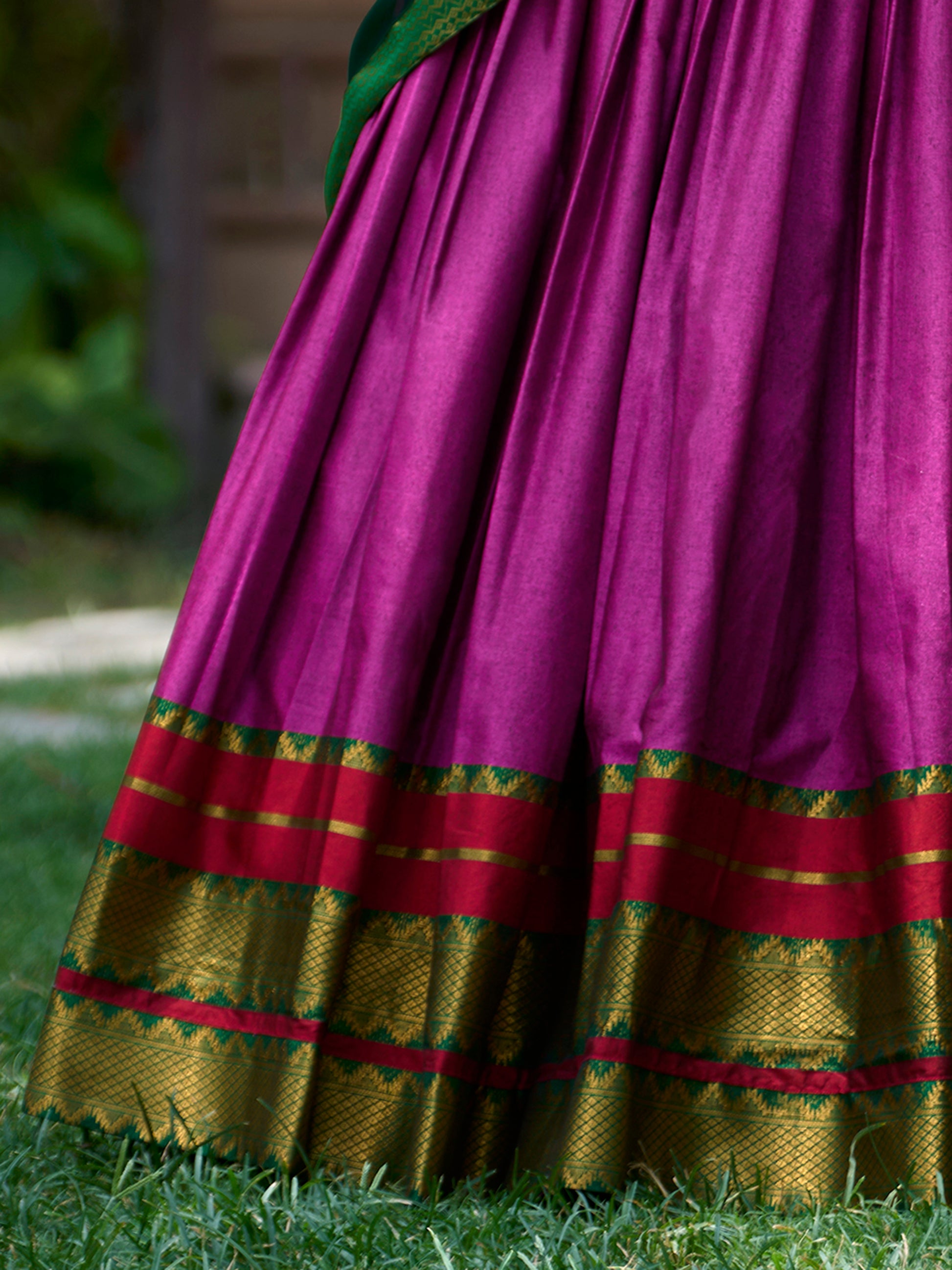 Adorable Purple Zari Weaving Cotton Festival Wear Half Saree Lehenga