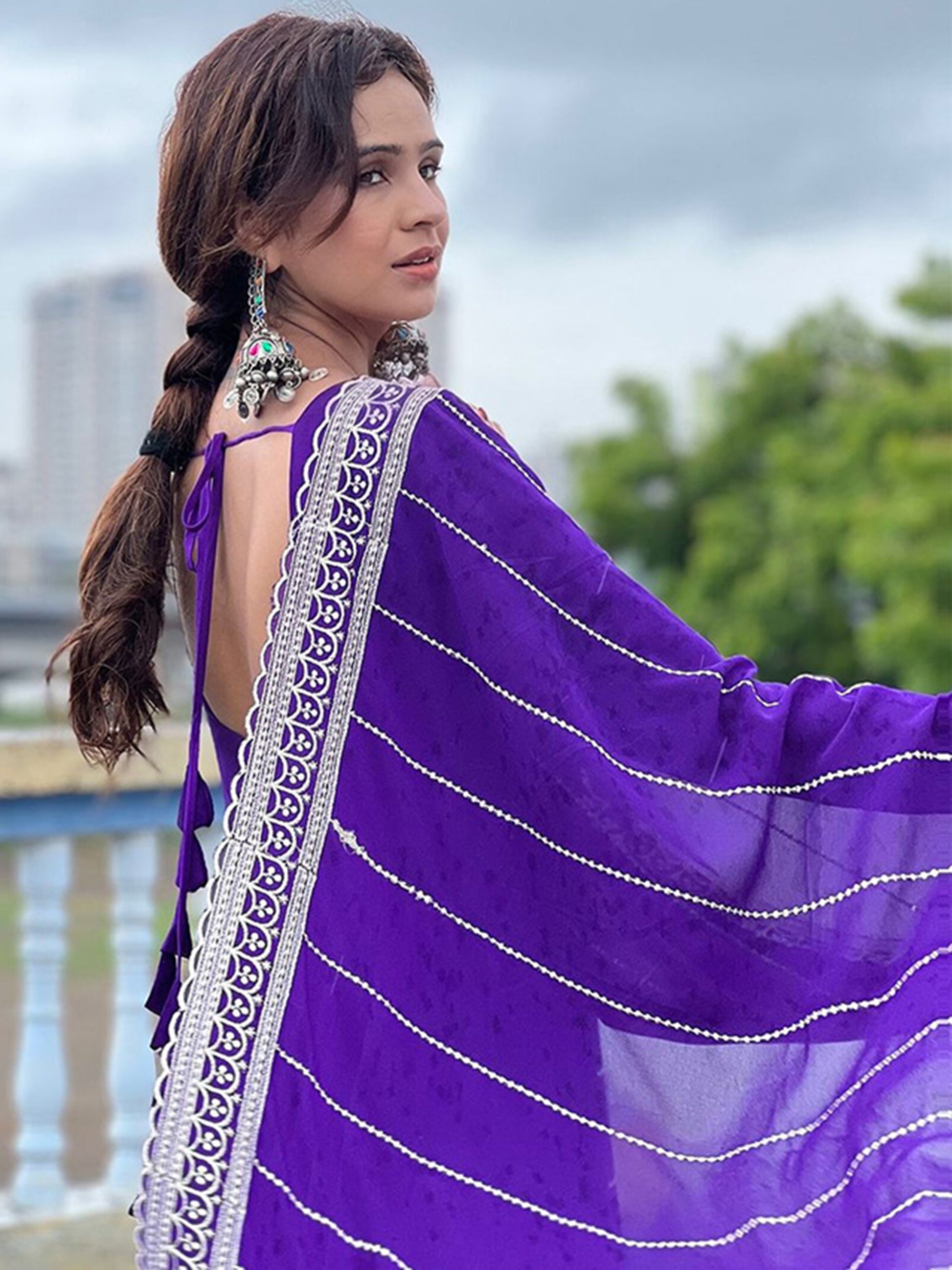 Dazzling Purple Georgette Event Wear Anarkali Suit Pant With Dupatta
