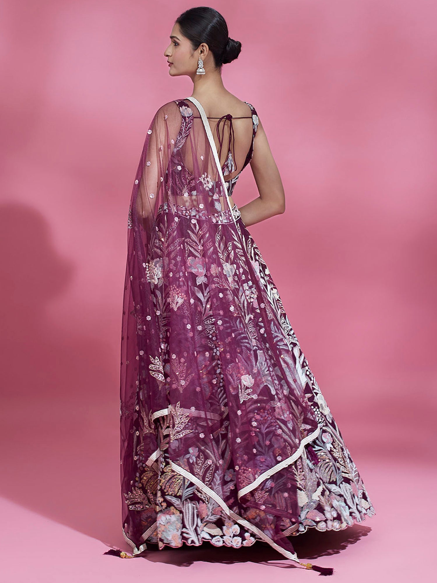 Spectacular Wine Sequins Net Engagement Wear Lehenga Choli