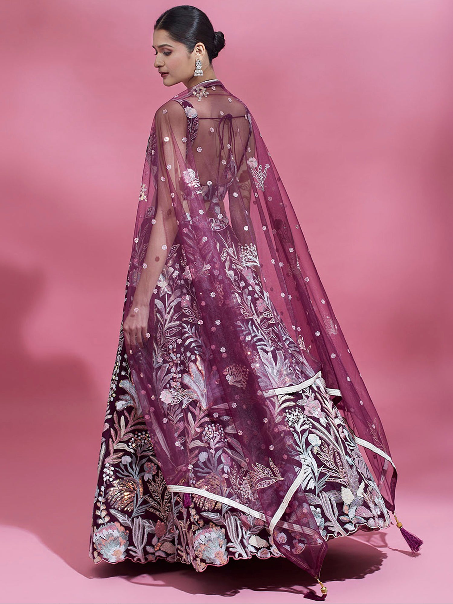 Spectacular Wine Sequins Net Engagement Wear Lehenga Choli