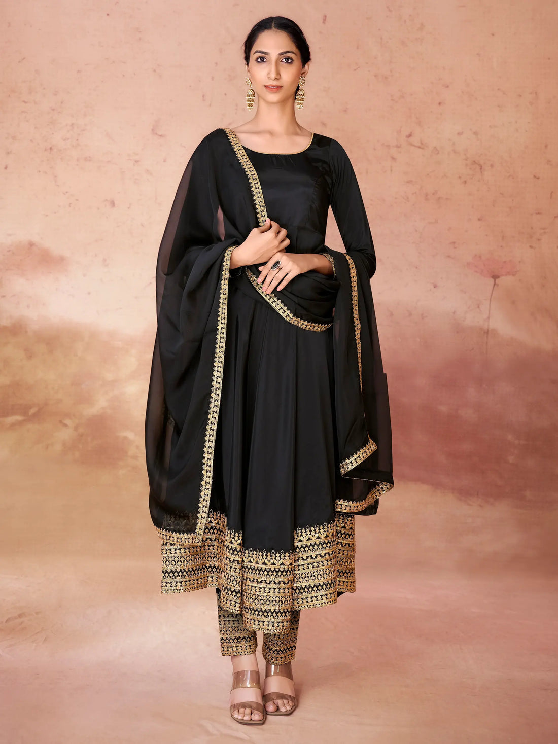 Wonderful Black Heavy Embroidered Border Anarkali Suit With Dupatta - Zeel Clothing