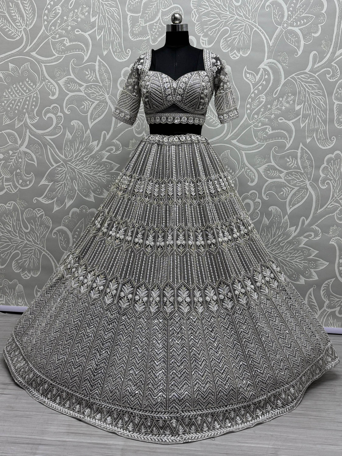 Wonderful Grey Hand Work Net Designer Lehenga Choli With Dupatta - Zeel Clothing