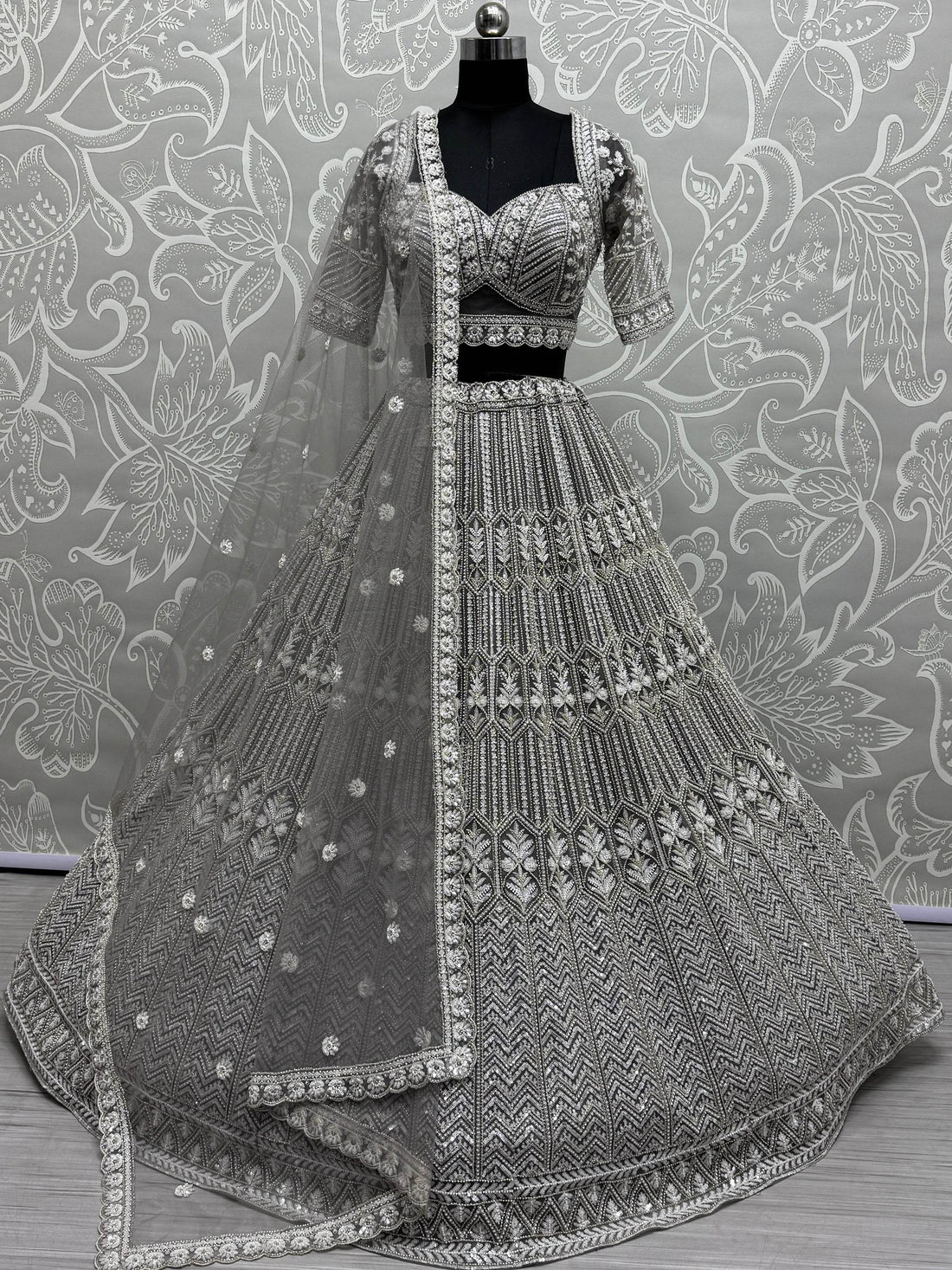 Wonderful Grey Hand Work Net Designer Lehenga Choli With Dupatta - Zeel Clothing