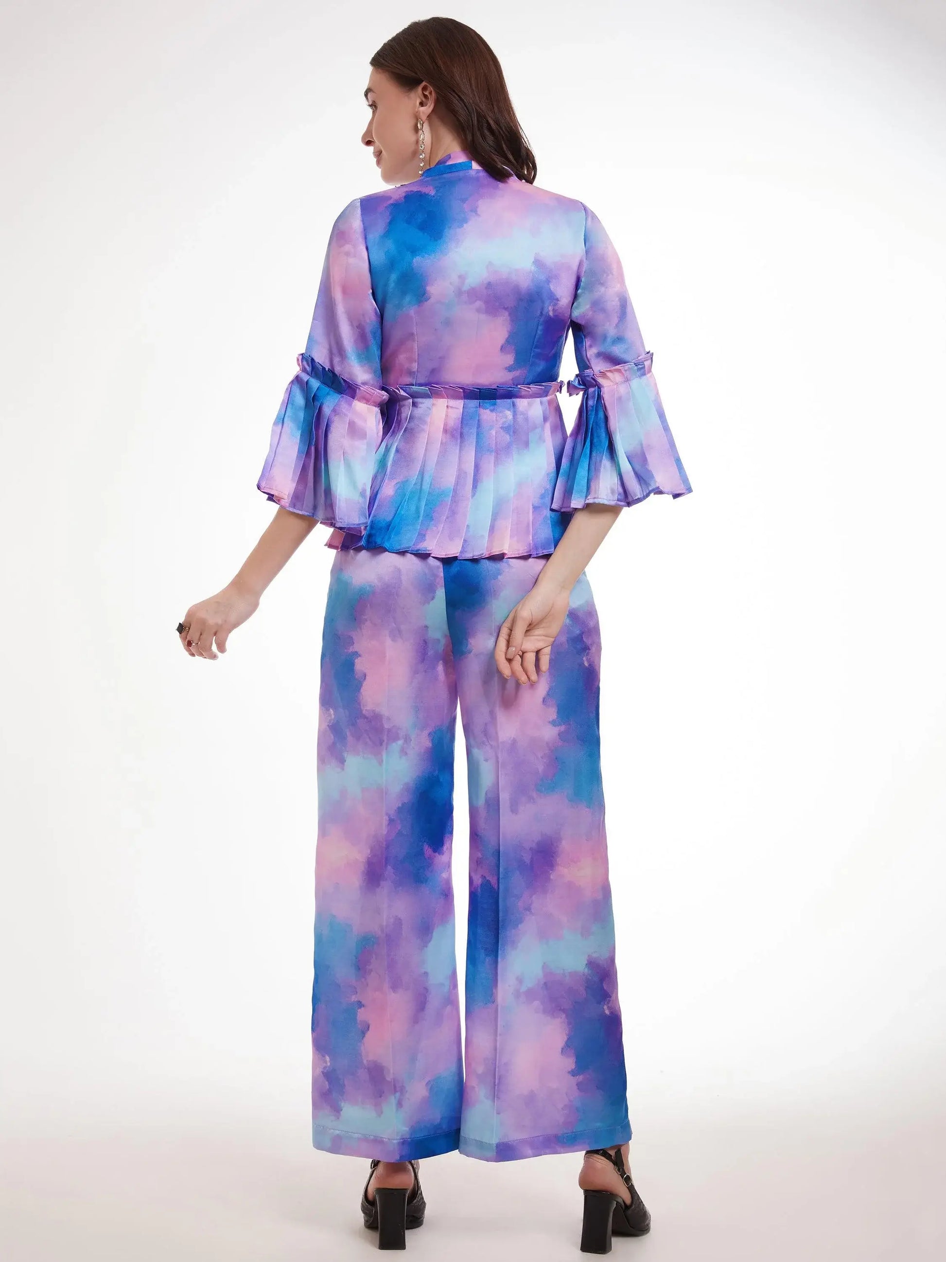 Wonderful Multi-Color Shibori Printed Satin Party Wear Co-Ord Set - Zeel Clothing