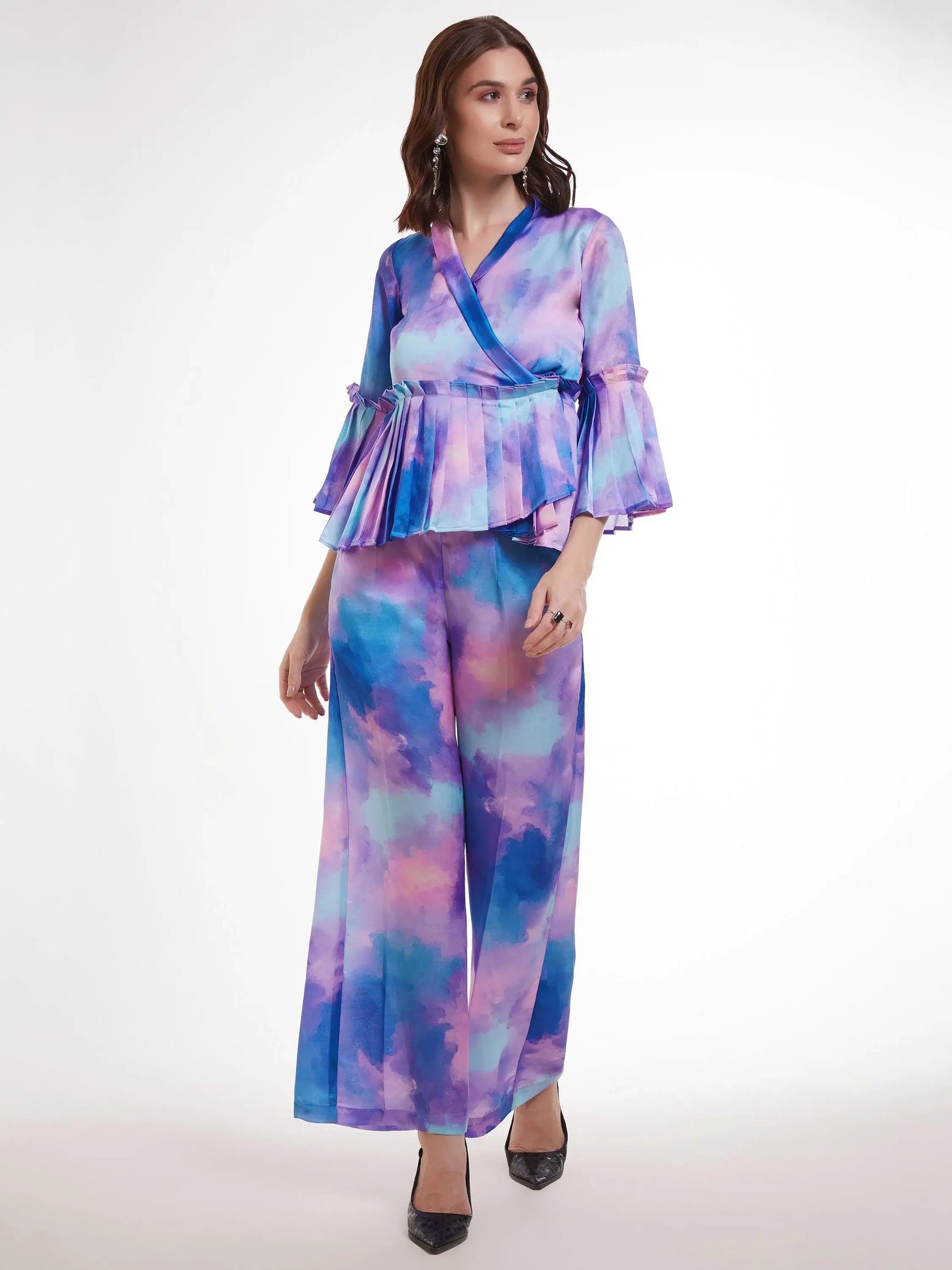 Wonderful Multi-Color Shibori Printed Satin Party Wear Co-Ord Set - Zeel Clothing