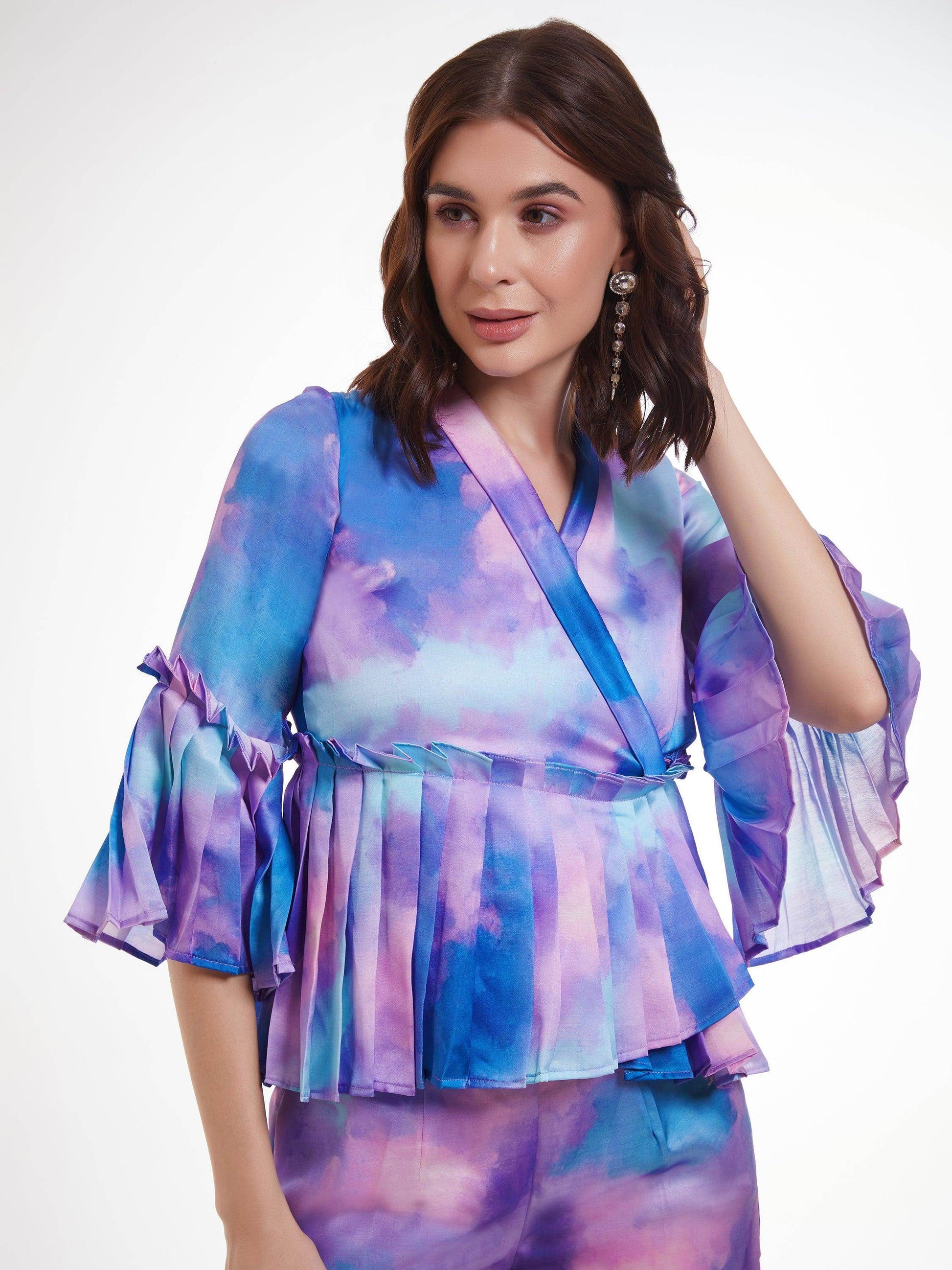 Wonderful Multi-Color Shibori Printed Satin Party Wear Co-Ord Set - Zeel Clothing