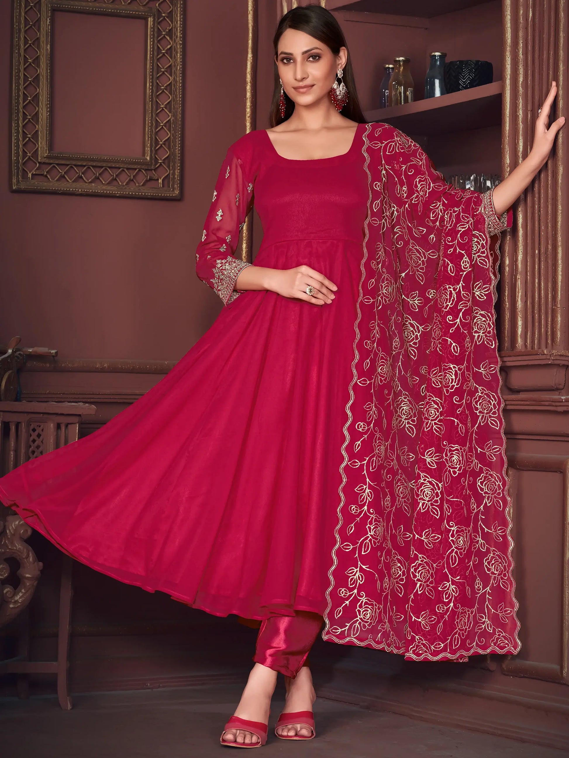 Wonderful Pink Embroidered Georgette Festive Wear Anarkali Suit - Zeel Clothing