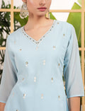 Captivating Sky Blue Sequins Embroidered Georgette Sharara Suit With Dupatta