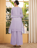 Bewitching Purple Sequins Georgette Event Wear Sharara Suit With Dupatta