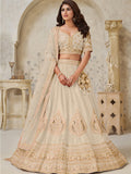 Stunning Beige Embroidered Silk Wedding Wear Lehenga Choli With Dupatta