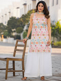Fabulous White Floral Embroidered Chinon Festive Wear Palazzo Suit