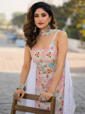 Fabulous White Floral Embroidered Chinon Festive Wear Palazzo Suit