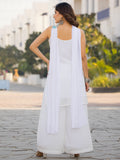 Fabulous White Floral Embroidered Chinon Festive Wear Palazzo Suit