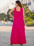 Pretty Pink Thread Embroidered Chinon Palazzo Suit With Dupatta