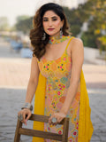 Awesome Mustard Yellow Sequins Work Chinon Haldi Wear Palazzo Suit