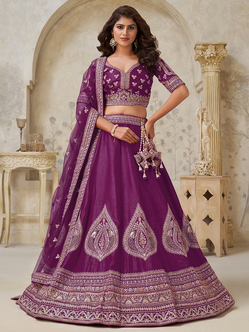 Magnificent Wine Dori Embroidered Silk Function Wear Lehenga Choli With Dupatta