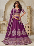 Magnificent Wine Dori Embroidered Silk Function Wear Lehenga Choli With Dupatta