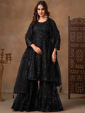 Attractive Black Sequins Work Net Festive Wear Sharara Suit