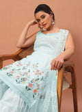 Fascinating Sky-Blue Sequins Georgette Festive Wear Sharara Suit