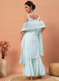 Fascinating Sky-Blue Sequins Georgette Festive Wear Sharara Suit