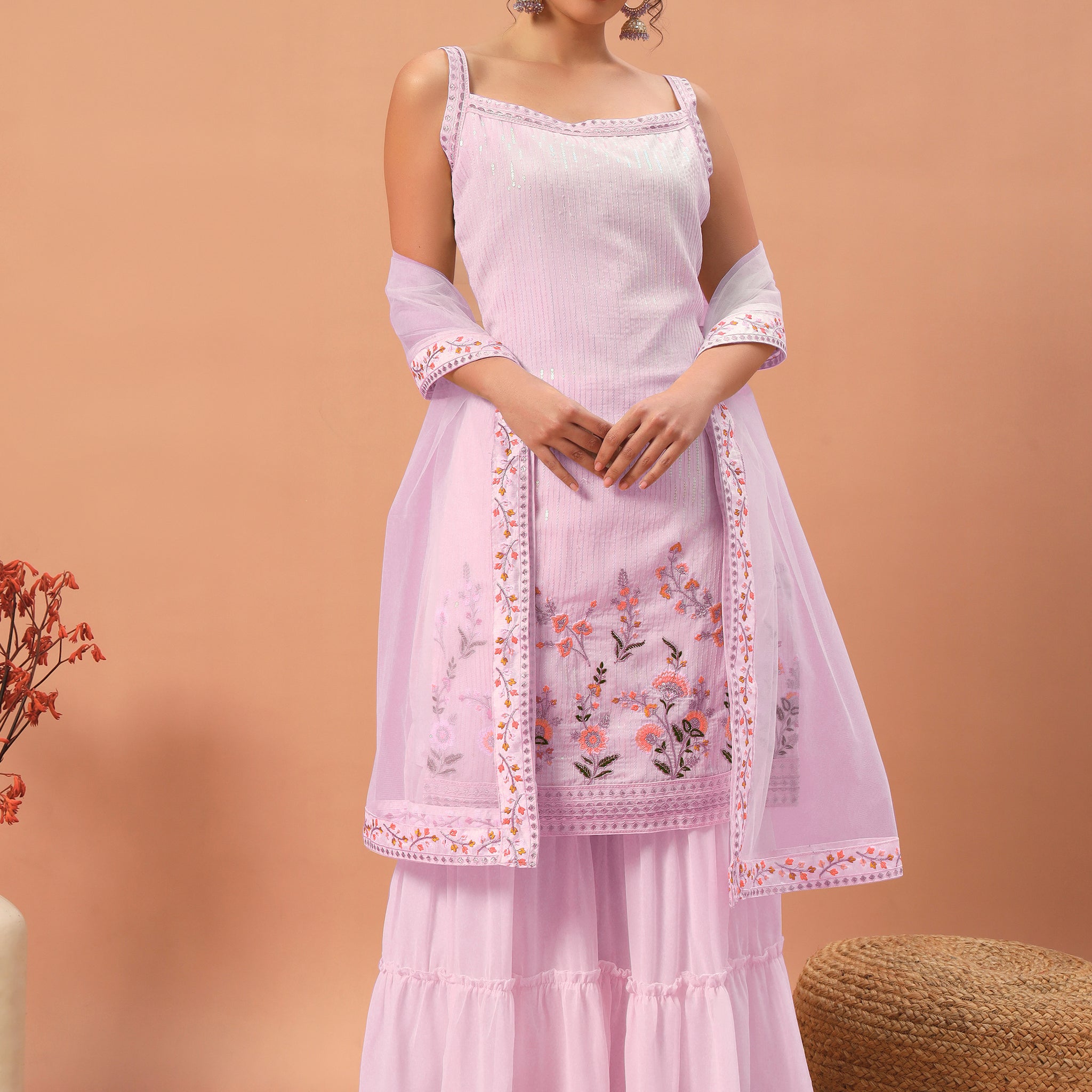 Gorgeous Pink Sequins Georgette Eid Speacial Sharara Suit with Dupatta