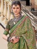 Beautiful Green Digital Printed Silk Event Wear Saree With Blouse