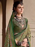 Beautiful Green Digital Printed Silk Event Wear Saree With Blouse