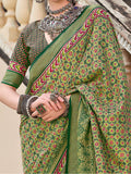 Beautiful Green Digital Printed Silk Event Wear Saree With Blouse