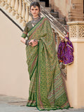 Beautiful Green Digital Printed Silk Event Wear Saree With Blouse
