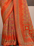 Stunning Orange Digital Printed Silk Festival Wear Saree With Blouse