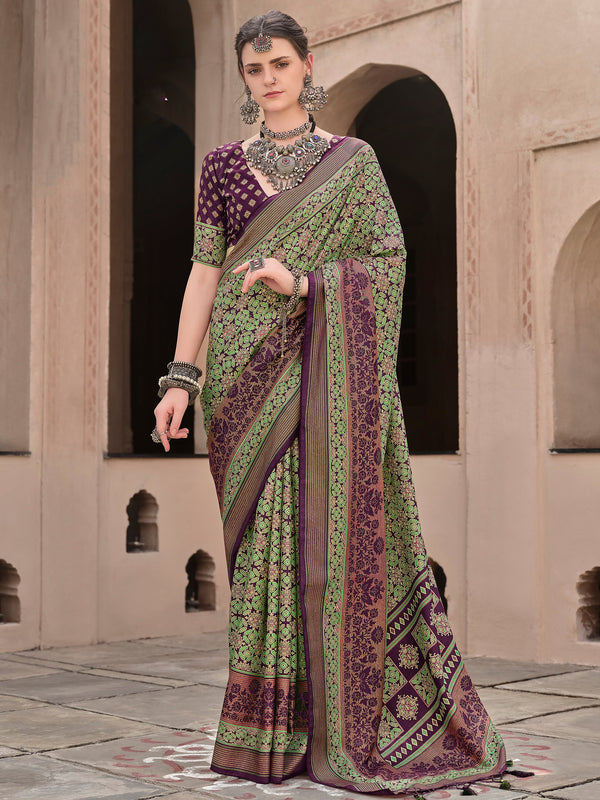 Bewitching Purple Digital Printed Silk Festival Wear Saree With Blouse