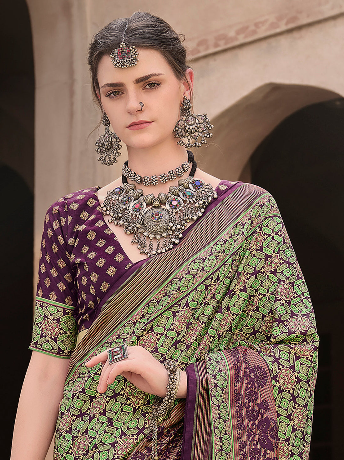 Bewitching Purple Digital Printed Silk Festival Wear Saree With Blouse