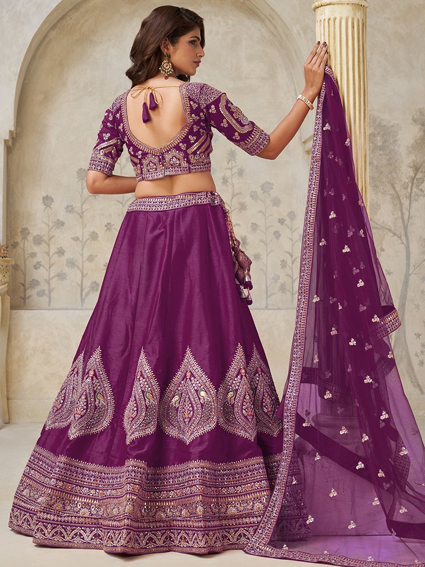Magnificent Wine Dori Embroidered Silk Function Wear Lehenga Choli With Dupatta