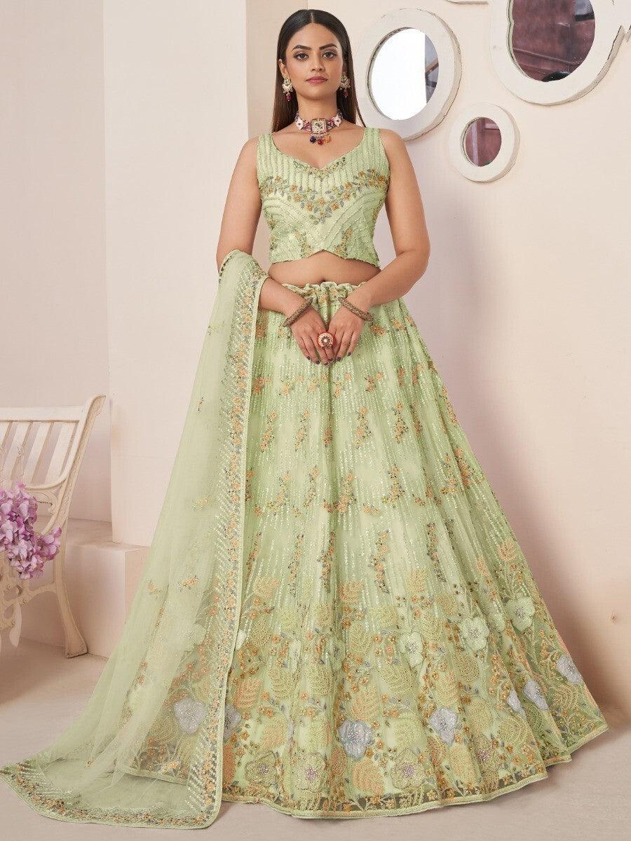 Marvelous Green Thread Work Net Traditional Lehenga Choli With Dupatta