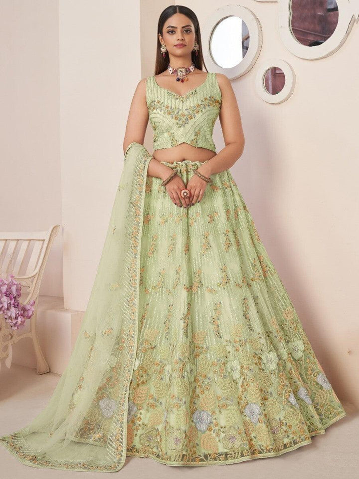 Marvelous Green Thread Work Net Traditional Lehenga Choli With Dupatta