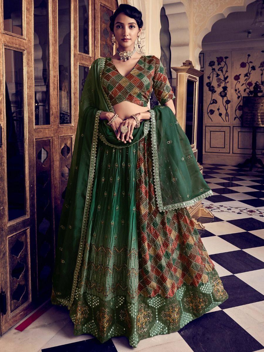 Gorgeous Green Bandhani Printed Silk Festival Wear Lehenga Choli
