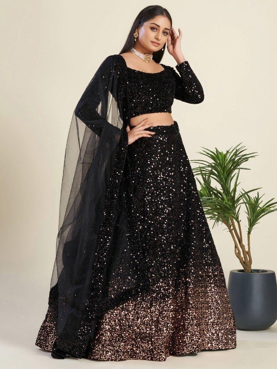 Amazing Black Sequins Velvet Party Wear Lehenga Choli With Dupatta