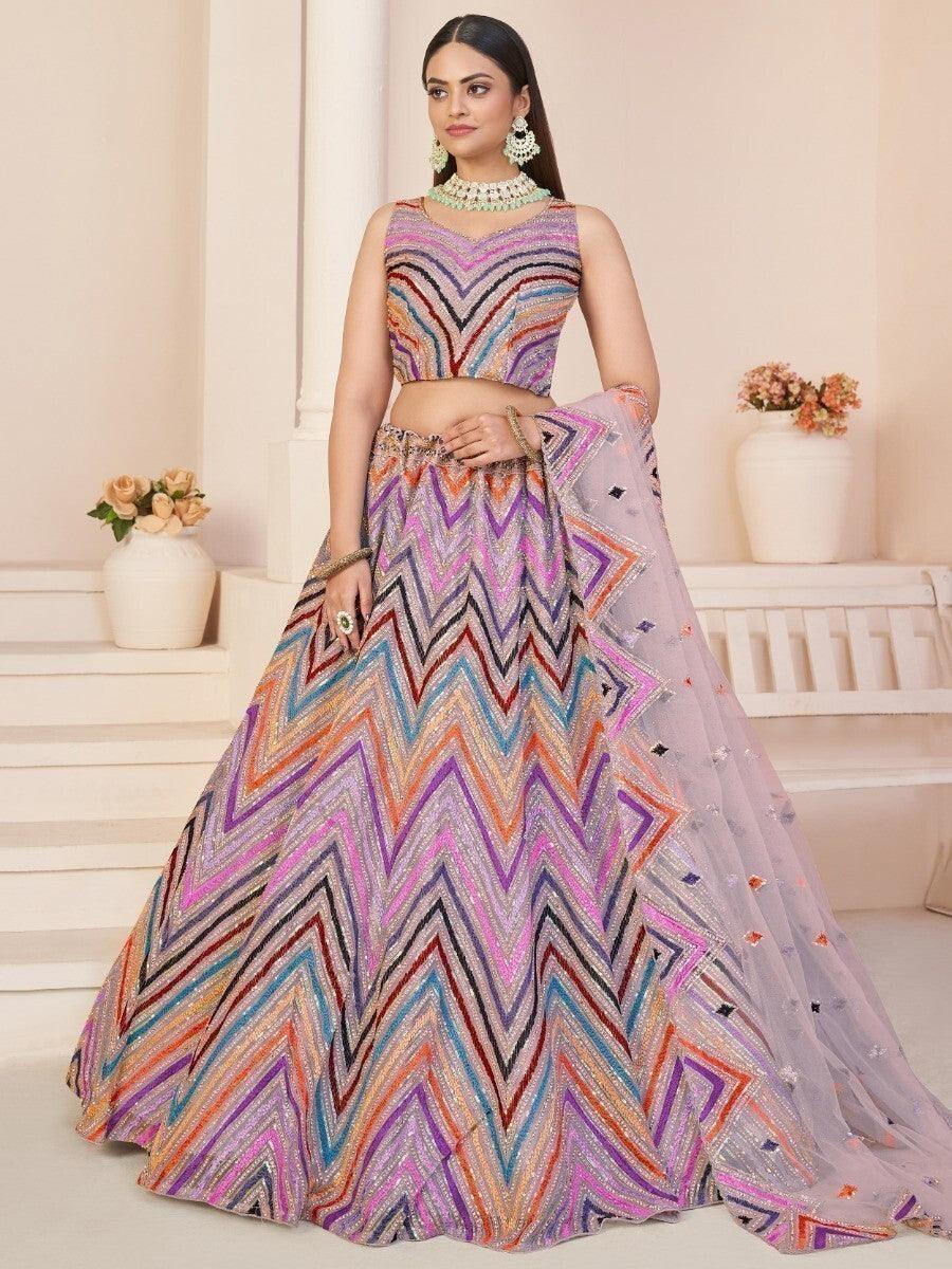 Awesome Pink Thread Work Net Lehega Choli With Dupatta