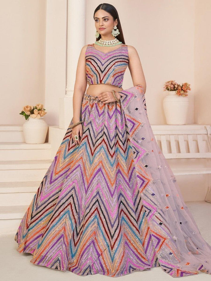 Awesome Pink Thread Work Net Lehega Choli With Dupatta