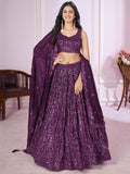 Beautiful Purple Sequins Georgette Wedding Lehenga Choli With Dupatta