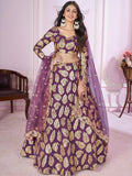 Attractive Purple Sequins Georgette Wedding Lehenga Choli
