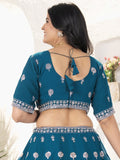 Elegant Teal Blue Sequins Work Georgette Wedding Wear Lehenga Choli With Dupatta