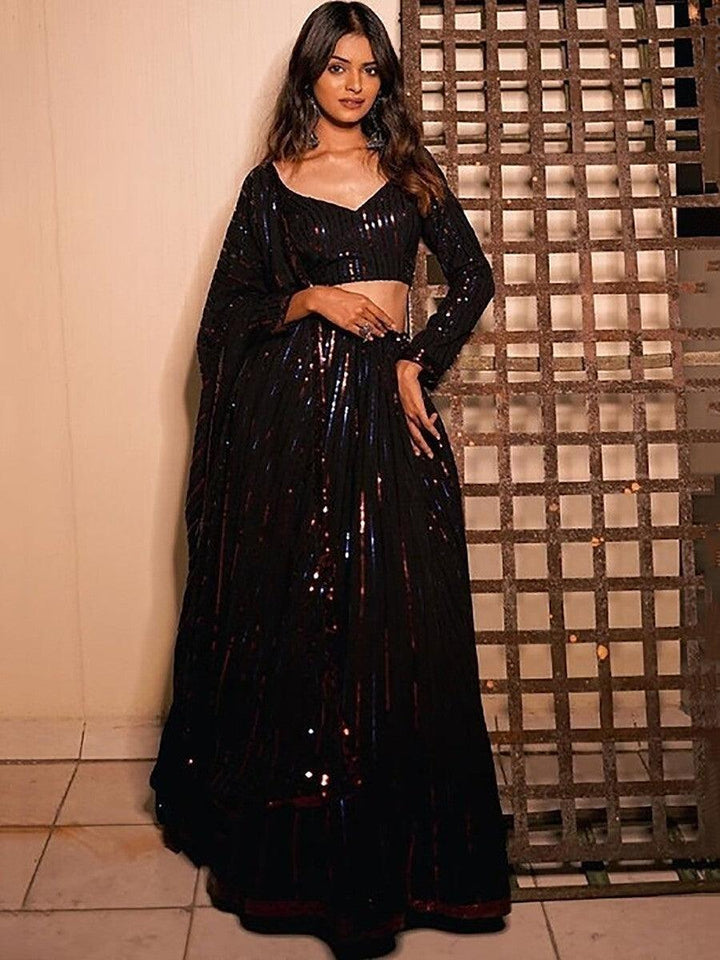 Magnetic Black Sequins Georgette Lehenga Choli With Dupatta