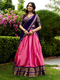 Classic Pink Zari Woven Silk Festive Wear Half Saree Lehenga