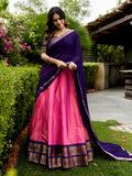 Classic Pink Zari Woven Silk Festive Wear Half Saree Lehenga
