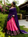 Classic Pink Zari Woven Silk Festive Wear Half Saree Lehenga