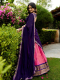 Classic Pink Zari Woven Silk Festive Wear Half Saree Lehenga