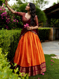 Elegant Orange Zari Woven Silk Festive Special Half Saree Lehenga