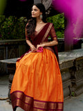 Elegant Orange Zari Woven Silk Festive Special Half Saree Lehenga